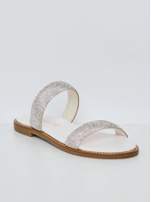 Artemis Rhinestone Flat Sandals - White (Girlhood Paris)